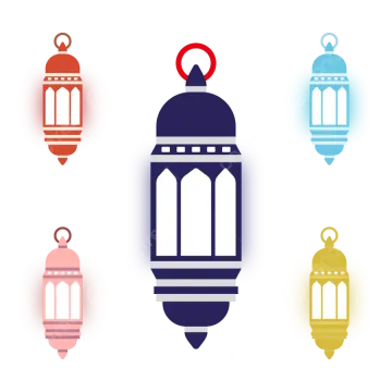 a set of colorful lanterns on white background