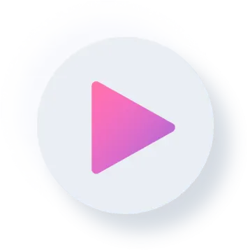 a pink play button on a white background
