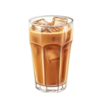 a tall glass filled with iced coffee