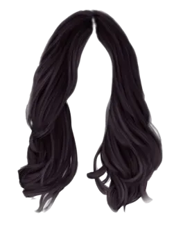 a black wig with long wavy hair on a white background