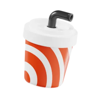 a red and white cup with a black handle