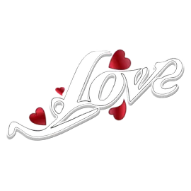 the word love with hearts on a white background