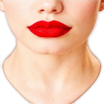 a woman with red lipstick on her face
