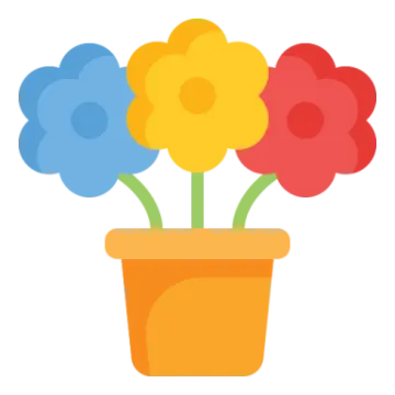 a flower pot with three flowers in it