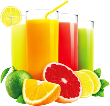 three glasses of fruit juice with oranges and lime