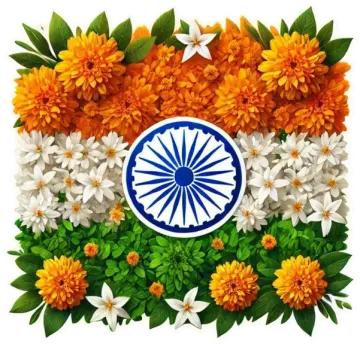indian flag with flowers and leaves