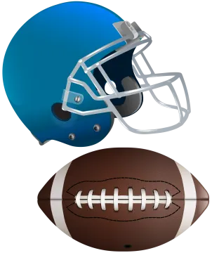 a football helmet and an american football