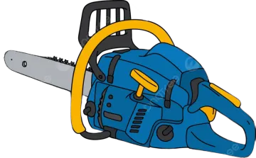 a blue and yellow chainsaw