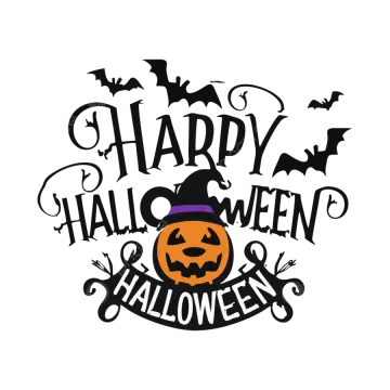 happy halloween lettering with pumpkin and bat