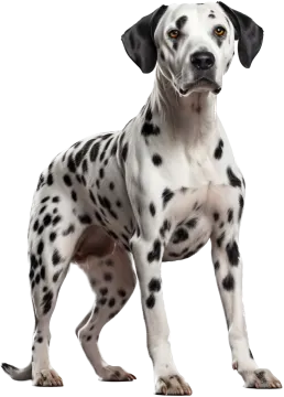 a black and white dog standing on a white background