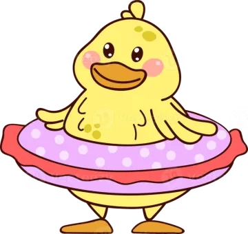 a yellow chicken in a pink and white dress with a pink ring around its neck