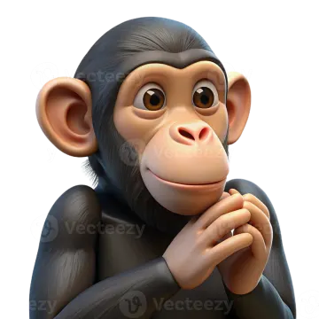 a cartoon chimp with his hand on his chin