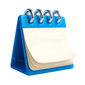 a blue and white calendar on a white background