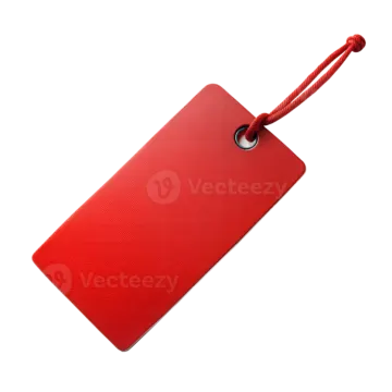 a red luggage tag on a white background