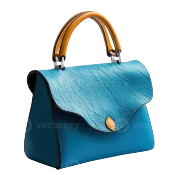a blue handbag on a white background