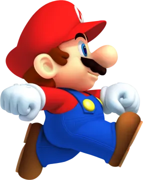 a cartoon character with a red hat and blue overalls