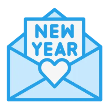 a blue envelope with the words new year written on it