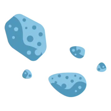three blue rocks with holes on them