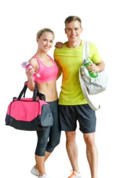 a man and woman standing next to each other people