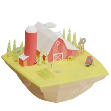 an illustration of a farm in the countryside