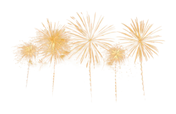 three golden fireworkss on a white background