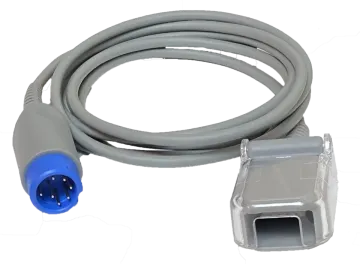 a grey extension cable with a blue connector