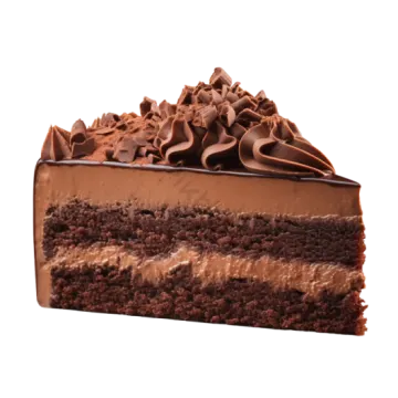 a piece of chocolate cake on a white background
