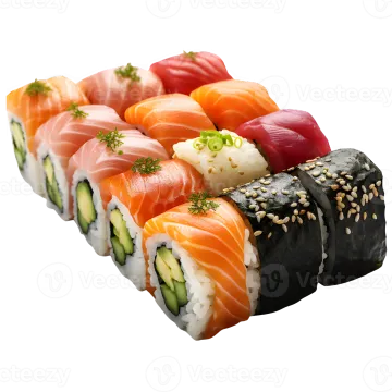 a piece of sui roll with salmon and cuce