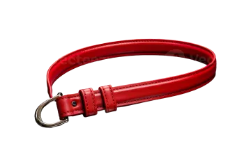 a red leather dog collar on a white background