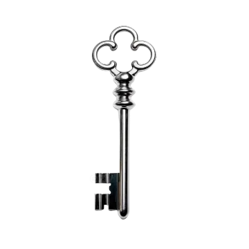 an old key on a white background