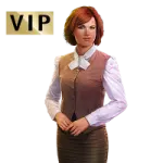 a woman wearing a brown vest and white shirt