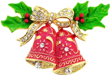 a red and gold christmas bell with holly leaves