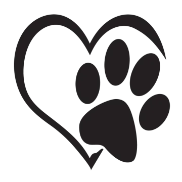 a black and white heart with a paw print