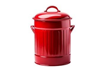 a red trash can on a white background