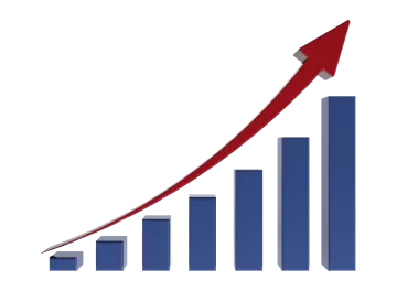 a red arrow on top of a bar chart