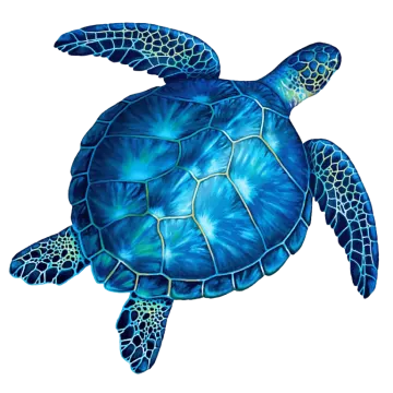 a sea turtle painted in blue and green