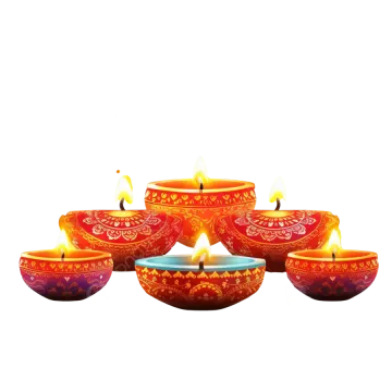 a set of five colorfully decorated candles
