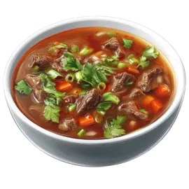 a bowl of beef and vegetable soup