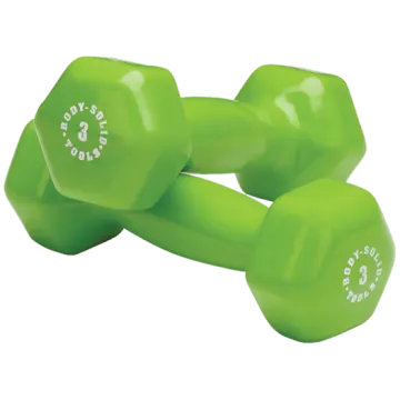 a pair of green rubber hex dumbs