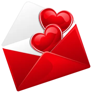 a red envelope with two hearts inside
