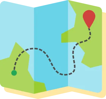 a map with a red balloon in the middle