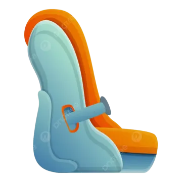 an orange and blue car seat on a white background