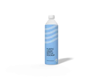 a blue plastic bottle with the words basic liquid on it