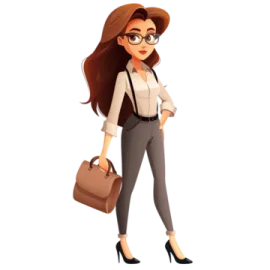 a woman wearing glasses and holding a briefcase