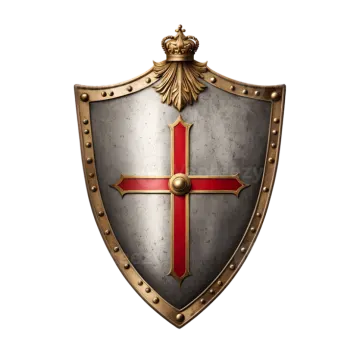 a medieval shield with a red cross on it