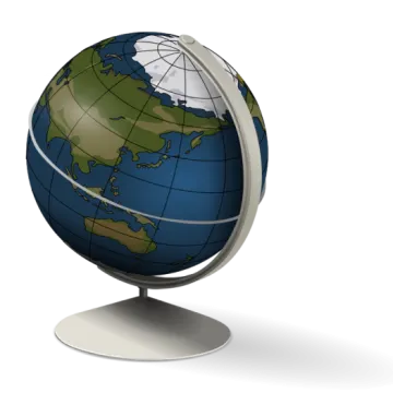 a blue and green globe on a white background