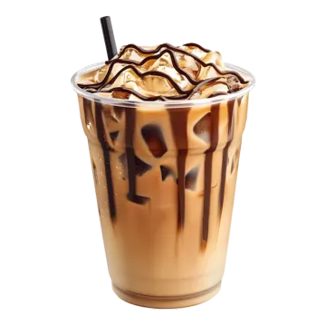 a glass of iced coffee on a white background