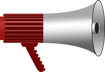 a red and silver megaphone on a white background