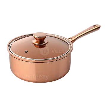 a copper colored pan with a wooden handle