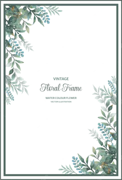 a floral frame with green leaves and branches